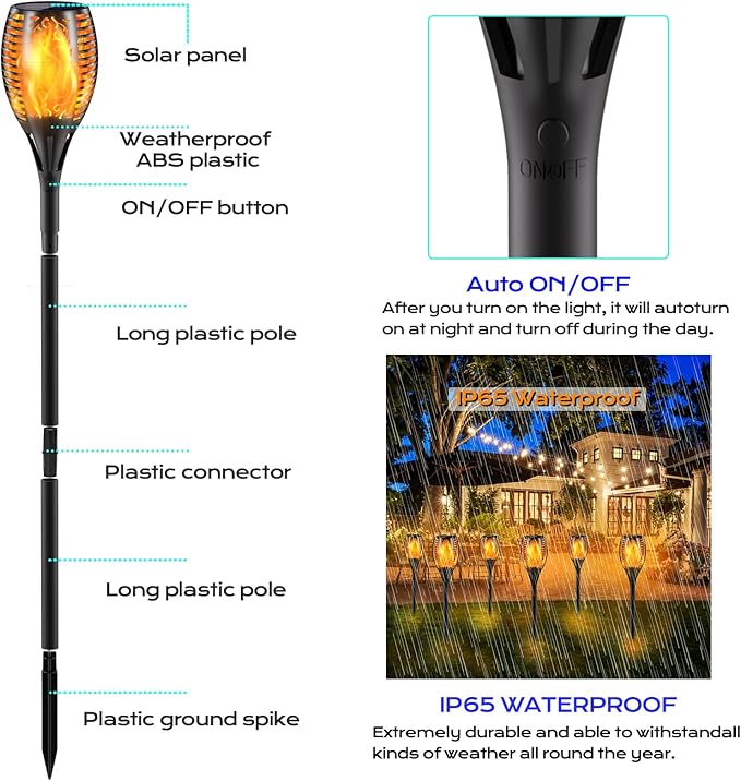 Upgraded Larger Solar Torch Lights, 43" Flickering Flame Solar Lights, Waterproof Outdoor Solar Landscape Decoration Lighting 96 LED Auto On/Off Garden Patio Yard Pathway,Black 2 Pack (2)