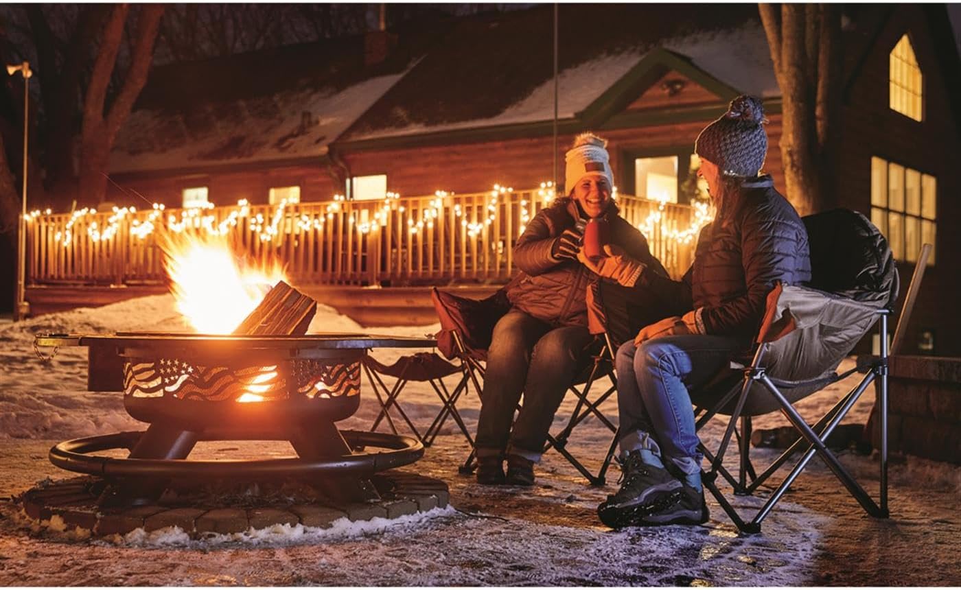 Castlecreek 47" Fire Pit BBQ Grill Outdoor Wood Burning Steel Log Firepit for Camping, Grilling, Smores, Yard, Cooking Outside, Barbecue, Bonfire Flag