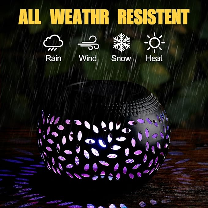 Reginary 2 Pcs Solar Table Lantern Outdoor Waterproof Dancing Flashing Flame 7 Color 2 Modes Metal Tabletop Light Desktop Decorative Lamp Auto On/Off Lighting for Patio Garden Pathway Yard (Black)