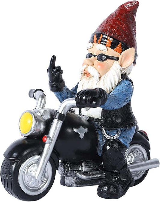 Garden Gnome Riding Motorcycle Funny Outdoor Gnome Decoration Indoor Outdoor Lawn Figurines for Home Yard Décor, Small