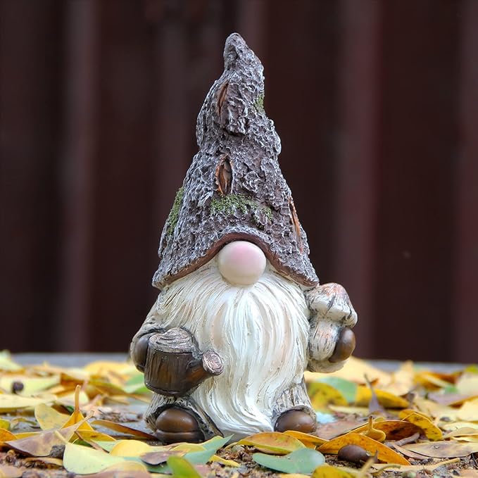 Leekung Garden Gnomes Statue Garden Decor,Outdoor Gnomes Garden Decorations,Indoor gnome Figurine Woodstone Color for Home Decoration