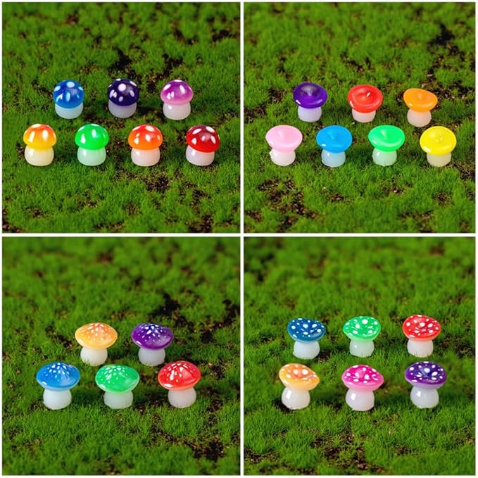 150 Pcs 18 Styles Mini Resin Luminous Mushrooms, Glow in The Dark Little Resin Mushroom for Garden Landscape Bonsai Craft Ornament