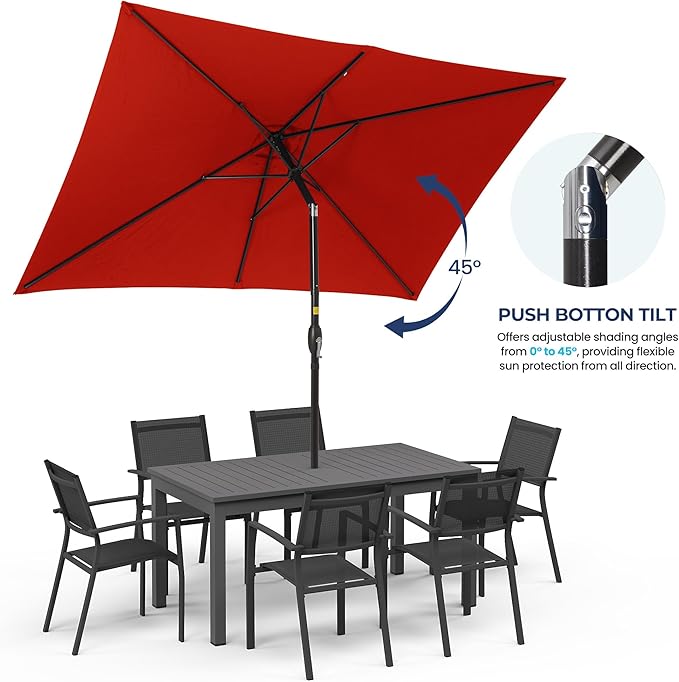 SUNVIVI OUTDOOR Patio Umbrella, 6.5' x 10' Rectangular Patio Umbrella, Metal Pole Square Outdoor Umbrella with Crank and Push Button Tilt, 6 Steel Ribs, Polyester Canopy