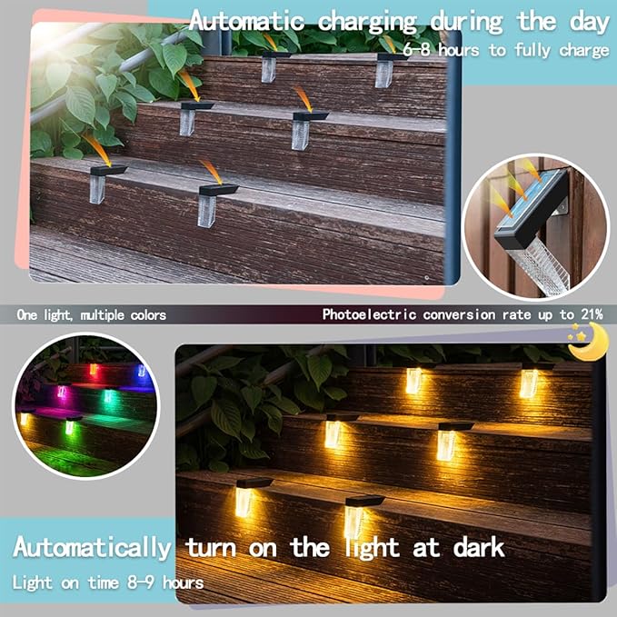 [4-pack] Outdoor solar lights, waterproof induction stair step lights, IP65 waterproof, automatically light up at dark, suitable for stairs, garden fences, flower bed decorations and terraces