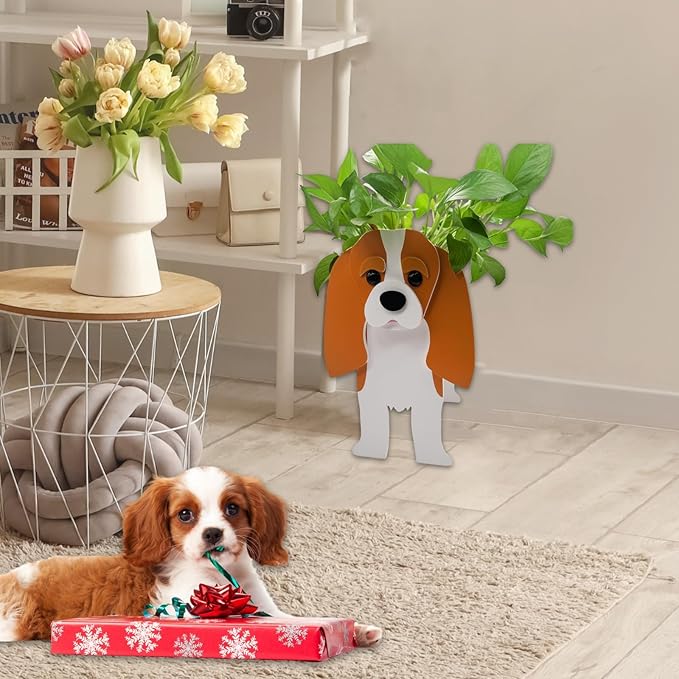 Brown King Cavalier Dog Planter Plant Pots,Cute Garden Dog Flower Planter,Dog Planters Birthday Gifts for Women,Office,Indoor/Outdoor Decor（9.45 * 8.66 * 13.39in）