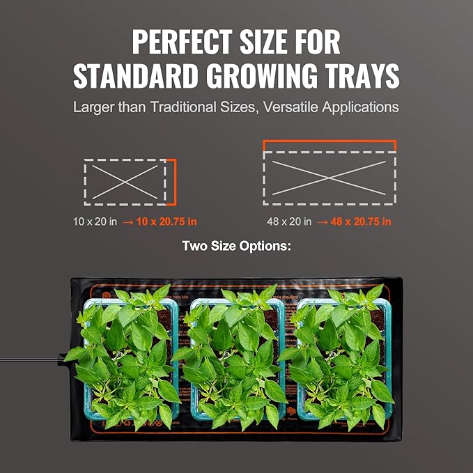 VEVOR 10"x 20.75" Seedling Heat Mat 1 Pack, MET-Certified, Waterproof, for Indoor Germination, Gardening, Hydroponics, Greenhouse Use