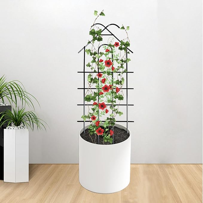 ARIFARO 32'' Metal Garden Trellis for Climbing Plants, Indoor/Outdoor Sturdy Plant Trellis for Potted Plants,House Plants, Climbing Vines, Pack of 4, Black