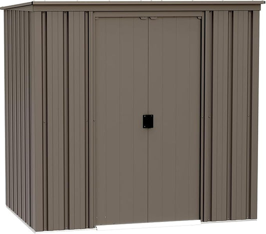 Cover It 6' x 4' Galvanized Steel Outdoor Storage Shed with Pent Roof and Lockable Sliding Doors, Weather-Resistant Steel Storage Shed for Backyards, Tan