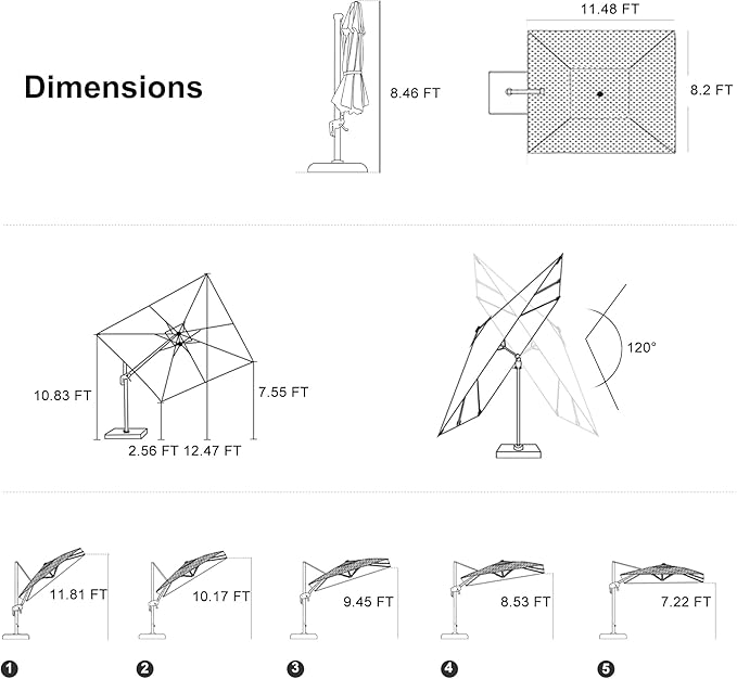 PURPLE LEAF 11.5' X 8' Left-right Tilting Outdoor Patio Umbrella Swivel Offset Cantilever Heavy Duty Rectangle Aluminum Umbrella with UV Resistant for Deck Pool Patio Backyard, Pebble Grey