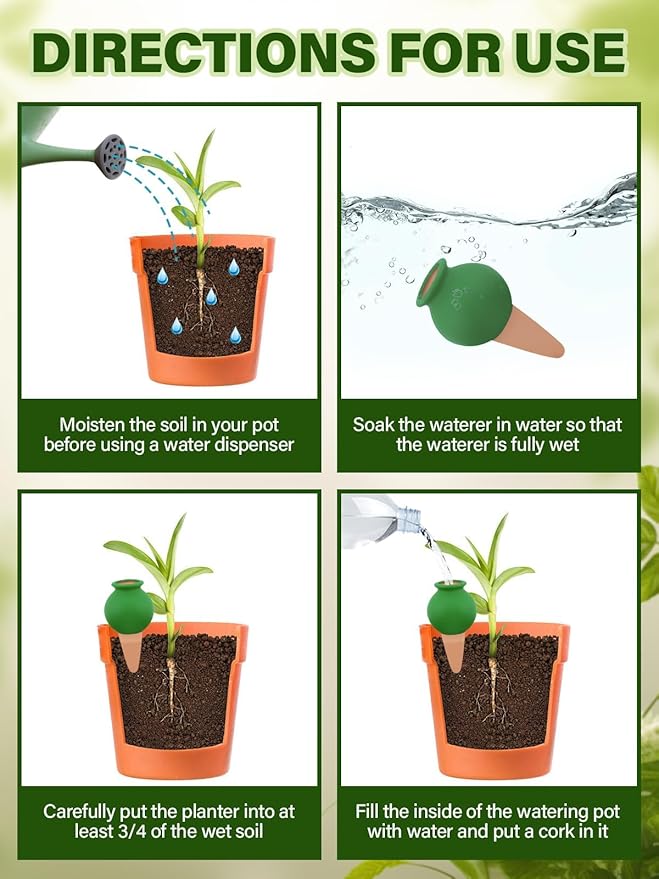 4Pcs Plant Watering Globes, Kalolary Hedgehog Shape Self Watering Spikes Terracotta Drip Water Stakes Irrigation Watering Bulbs for Pot, Indoor, Outdoor, Vacation (Bottle)