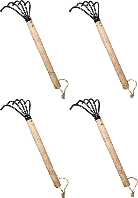 Garden Guru Hand Rake Cultivator Claw Soil Tiller - Military Grade Steel - Rust Resistant - 5 Tine Japanese Ninja Claw - Comfortable Wood Handle - Perfect Pulverized and Aerated Soil (4 Pack)
