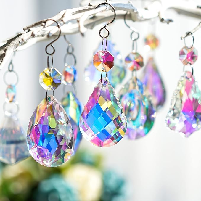 KANPURA Crystal Sun Catcher,12 Pack Hanging Ornament Crystals Prism Rainbow Maker for Home,Office,Garden Decoration(Colorful)