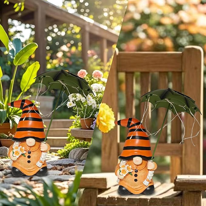 Garden Gnomes Outdoor Statues Decorations - Solar Gnome Figures with Umbrella Lights,Gnome Ornaments,Outside Patio Lawn Yard Art Decor,Funny Garden Gnomes Gifts for Women/Mom Birthdays