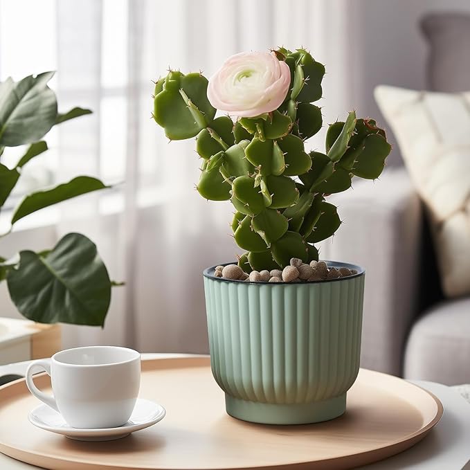 T4U 6 Inch Self Watering Pots for Indoor Plants, 6 Pack Planters for Indoor Plants, Durable Plastic Mint Green Pots for Indoor Plants, African Violets, Flower