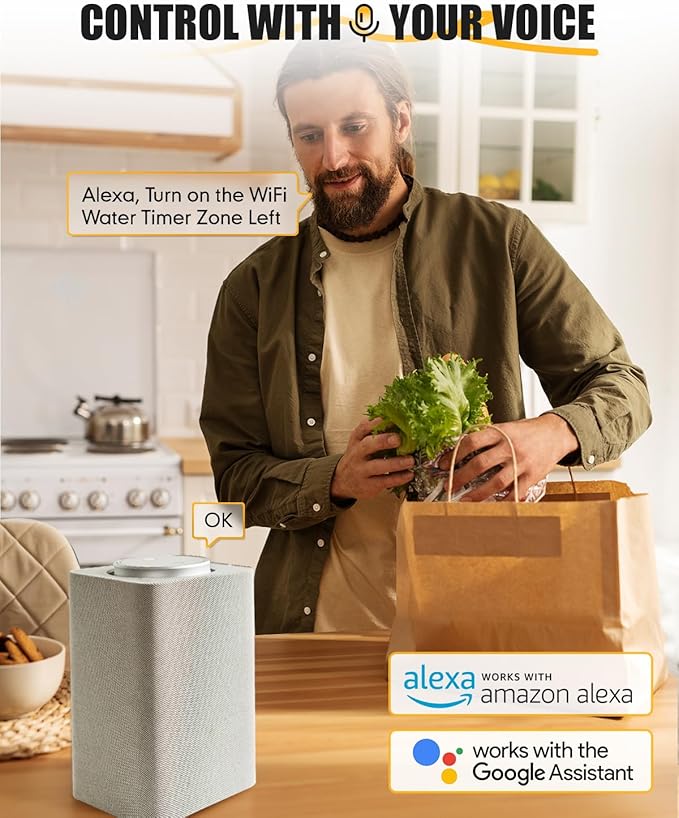 RAINPOINT WiFi Water Timer with Brass Inlet & Outlet，2 Zone WiFi Hose Timer for Lawn,WiFi Sprinkler Controller via APP/Voice Control,Automatic Watering System by Time/Weather/Quantity/Soil Moisture