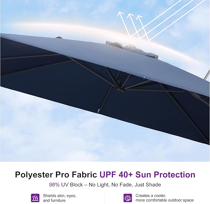 PURPLE LEAF 10' X 6.5' Left-right Tilting Outdoor Patio Umbrella Swivel Offset Cantilever Heavy Duty Rectangle Aluminum Umbrella with UV Resistant for Deck Pool Patio Backyard, Ocean Slate