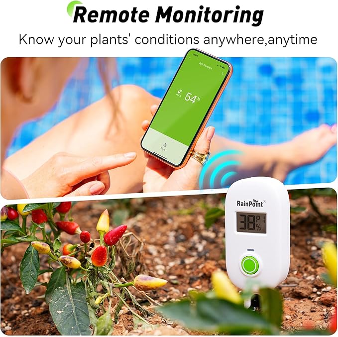 RAINPOINT Smart Digital Wireless Plant Moisture Meter Houseplants Indoor WiFi Hub Kit with Low/High Moisture Alert,Real-time Monitor Hygrometer Sensor Outdoor Gardening Push Notification&Email