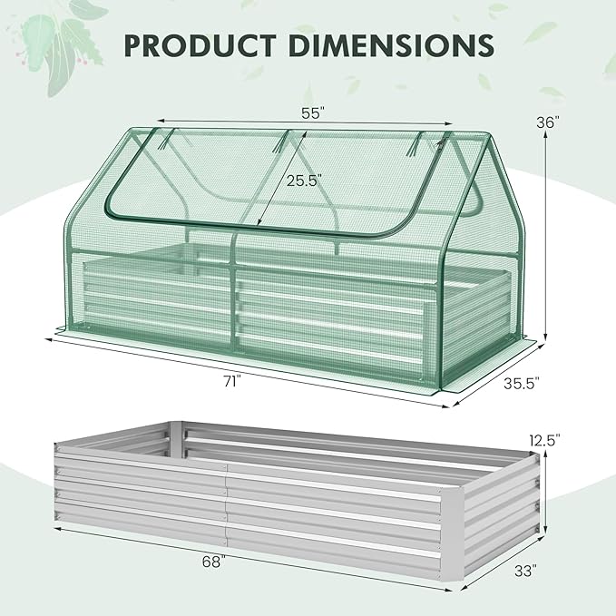 SAFSTAR Raised Garden Bed with Cover, 6FT x 3FT x 3FT Galvanized Bottomless Garden Bed with Greenhouse, Dual 2-Tier Roll-Up Windows, Outdoor Metal Planter Box Kit with Cover (Green)