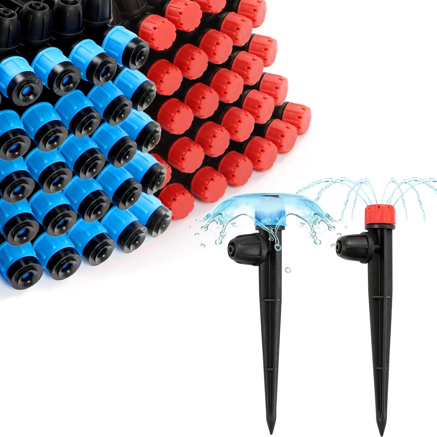 50 Pieces Drip Emitters for 1/4" Drip Irrigation Tubing, 25 Pcs Vortex Emitters and 25 Pcs Stream Emitters Adjustable 360 Degree Full Circle Drip Emitters with Stake