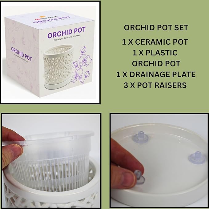 Large Ceramic Orchid Pot with Holes, 6 Inches Wide, for Indoors or Outdoors with Woven String Cut Out Design, Orchid Planters