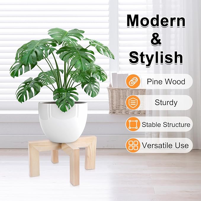 Plant Stand, Indoor/Outdoor Wood Plant Holder, Single Flower Pot Stand, Sturdy Planter Stand, Fit 5-9 Inch Pots