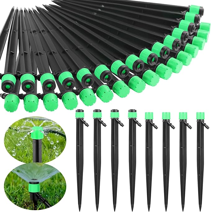 120 Pcs Drip Irrigation Emitters for 1/4'' Drip Irrigation Tubing 60 Irrigation Emitters Sprayer 60 Adjustable 360 Degree Water Flow Drippers for Patio Lawn Garden Watering