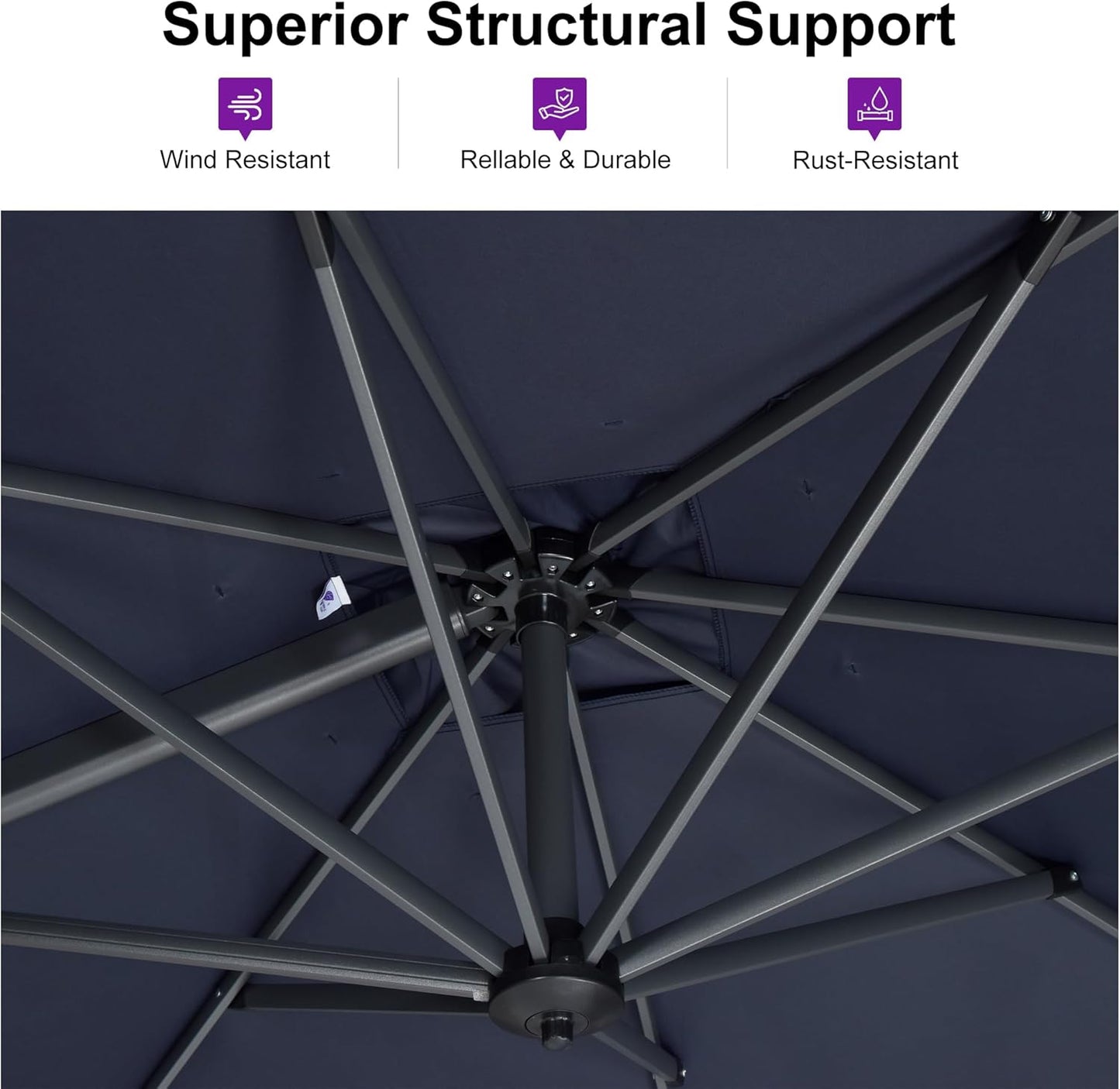 PURPLE LEAF 9 Feet Patio Umbrella Outdoor Cantilever Square Umbrella Aluminum Offset Umbrella with 360-degree Rotation for Garden Deck Pool Patio, Navy Blue