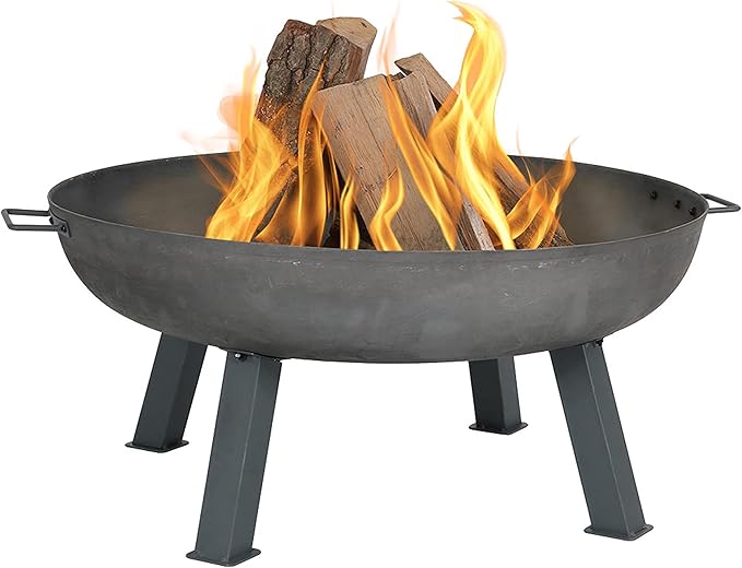 Sunnydaze 34-Inch Cast Iron Heavy-Duty Fire Pit for Outside - Wood-Burning Outdoor Fire Pit Bowl with Handles - Steel Finish