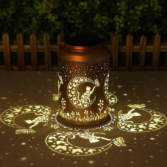 Solar Lanterns Outdoor Waterproof - Cat Garden Decor Birthday Gifts for Women Mom Grandma Hanging Solars Lights Metal Solar Lantern for Outside, Patio, Outdoor, Yard, Backyard, Porch