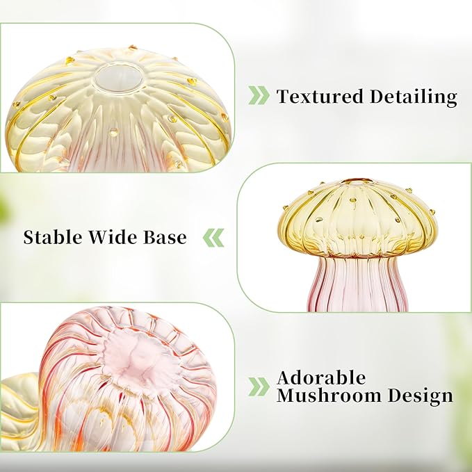 Glasseam Mushroom Plant Propagation Stations: Colored Glass Terrarium Jar Set of 10 Cute Planters for Indoor Plants Mini Propagate Station Unique Christmas Birthday Gifts for Women Home Office Decor
