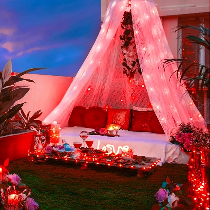 JMEXSUSS 4 Pack Red Solar Fairy Lights, Total 400 LED 132FT Red Solar Lights Outdoor Waterproof, 8 Modes Copper Wire Solar String Lights for Outside Patio Christmas Valentine Day Decorations