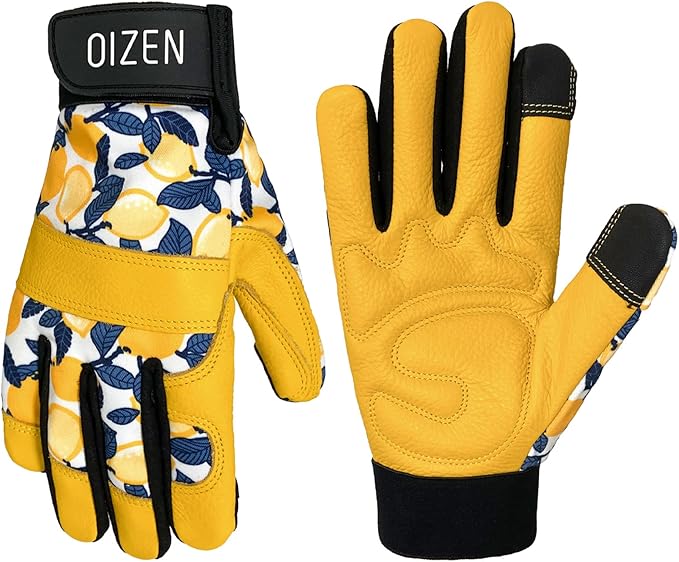 Cowhide Leather Thorn Proof & Puncture Resistant Gardening Gloves for Women and Men, Touchscreen Compatible Working Gloves for Weeding, Digging, Planting, Gardening Gifts for Women (Large)