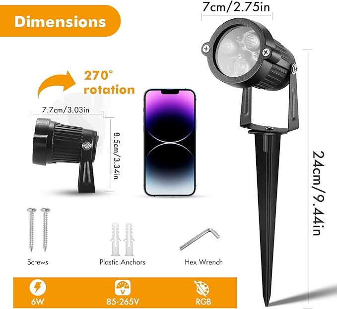 LemonBest Landscape Lighting - 6W RGB Color Changing Halloween Landscape Lights 120V Christmas Outdoor LED Spotlight with Remote Control Waterproof Spot Lights for Yard Garden Patio Driveway (4 Pack)