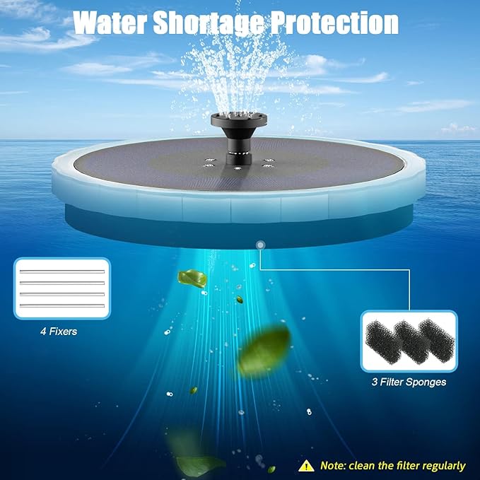 SZMP Solar Fountain, 4W Solar Powered Bird Bath Fountains with 4000 Battery, Color LED Lights, Outdoor Water Feature Fountain Pump with 7 Nozzle and 4 Fixers for Garden, Patio, Pond, and Pool