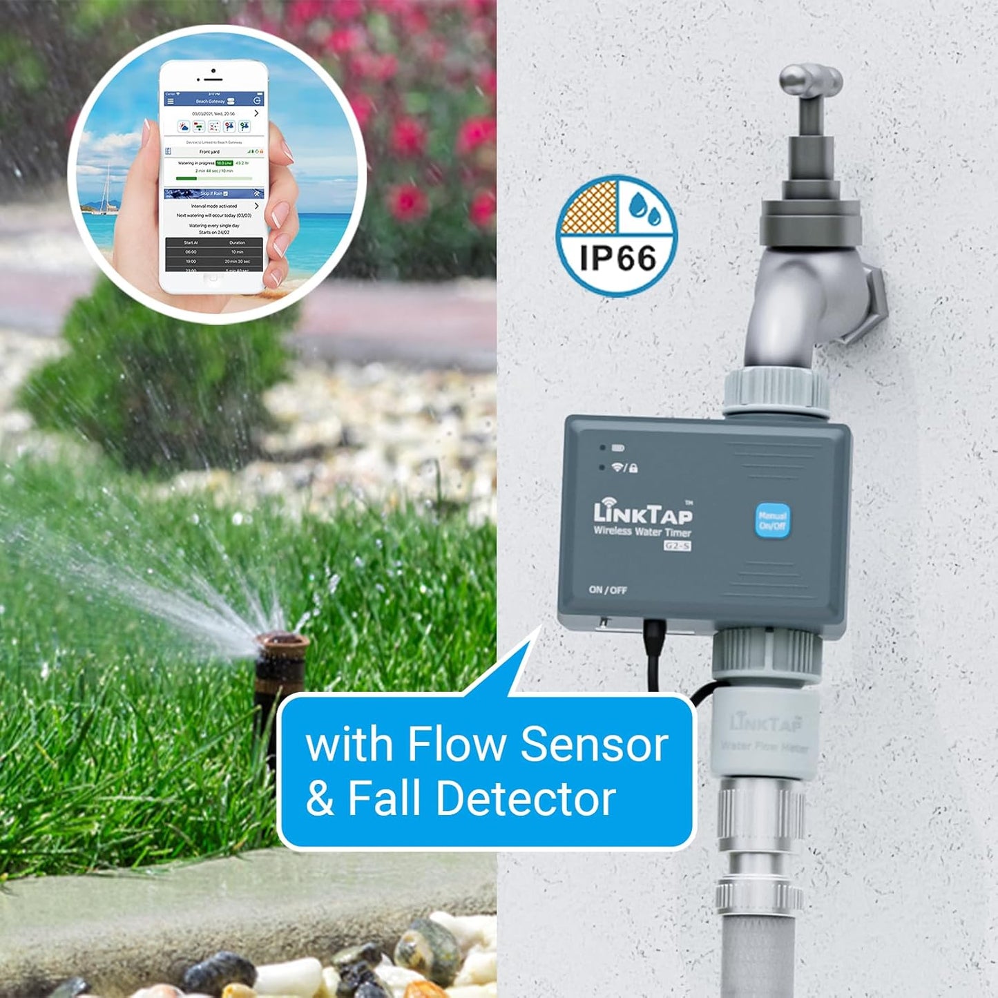 LinkTap G2S Smart Water Timer & Gateway, Weather Aware, Intelligent Fault Detection & Alerts, Wider Range Than WiFi Hose Timer, Automatic Watering System for Garden, Lawn & Yard, Scalable Mesh Network