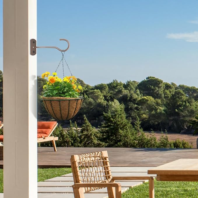 Hanging Plant Bracket 6inch 4Pack Metal Plant Hook Shepherds Hook Decorative Wall Plant Hanger for Hanging Lanterns Bird Feeder Flower Basket Home Decor Indoor & Outdoor Brown