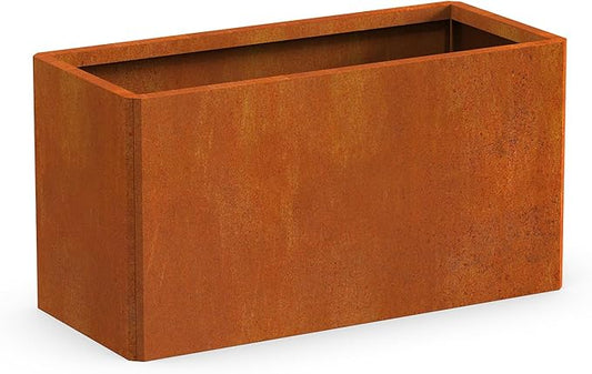 Metal Planter Box - 25x11x13H Inch, Co rten Steel Planter for Patio, Garden, Porch - Brown