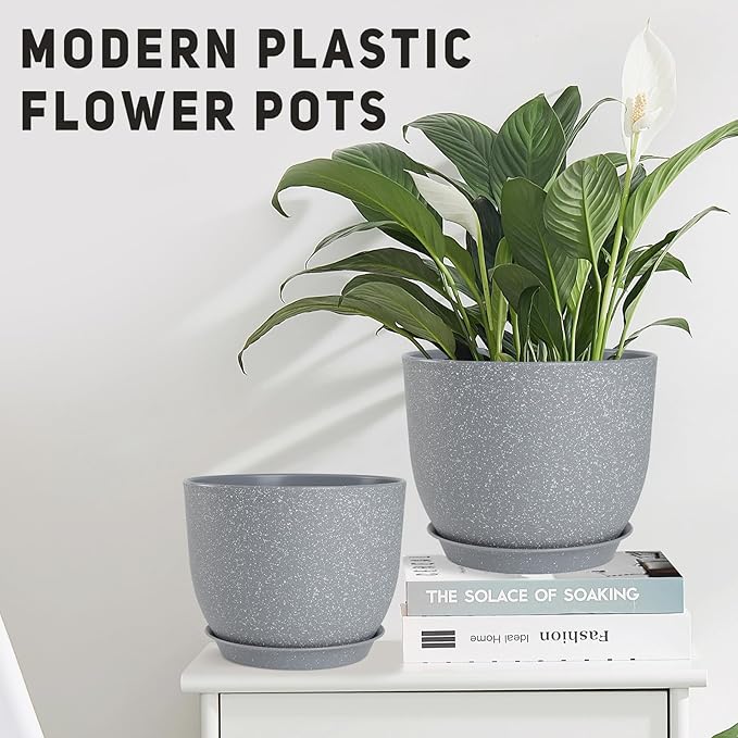 Plant Pots 10/9/8/7.5/7 inch Flower Pots with Multi Mesh Drainage Holes, Planters for Indoor Outdoor Garden Plants and Flowers. (Gray)