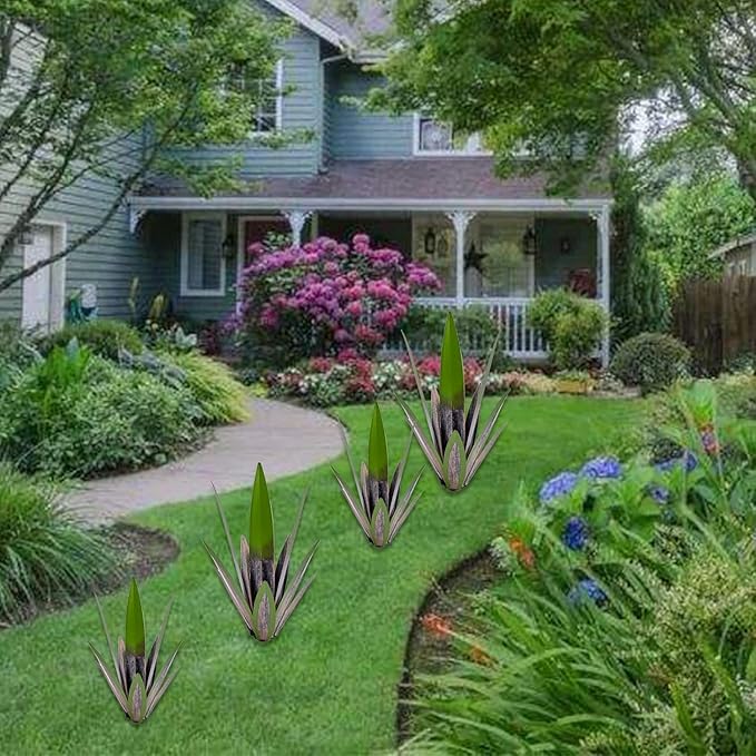 Metal Agave Plant Garden Art, 2 Pack Big Tequila Rustic Sculpture, Rustic Metal Agave Plants Garden Lawn Home Ornaments, for Yard Stakes, Garden Figurines, Outdoor Patio (2 PCS Green-b)