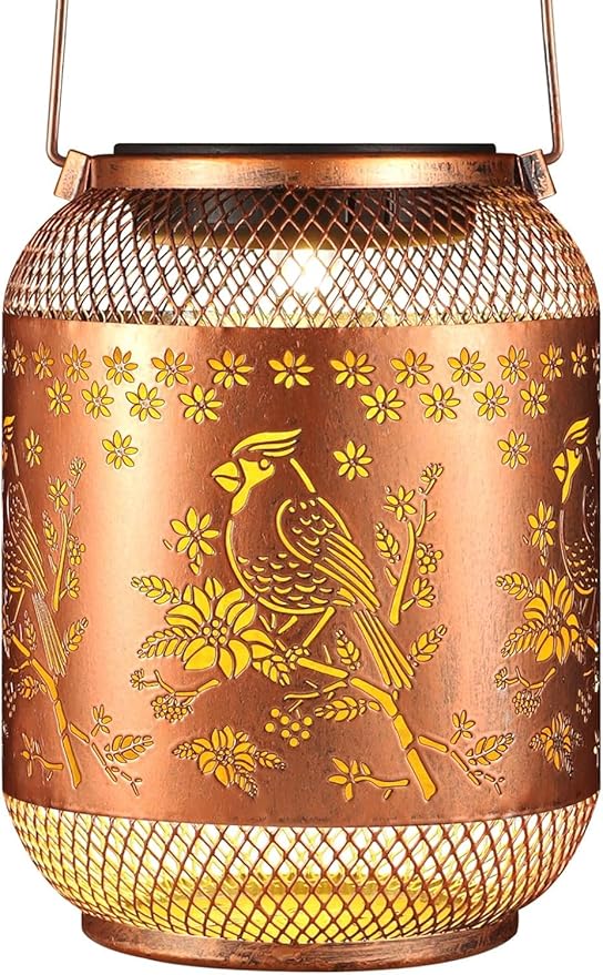 Solar Lanterns Outdoor Waterproof Christmas Birthdays Gifts for Women Mom Grandma Butterfly Garden Decor Metal Hanging Solar LED Lights for Patio(Red Bird-2P)