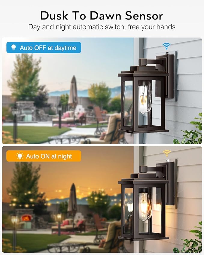 VIANIS Oil Rubbed Bronze Dusk to Dawn Porch Lights Outdoor, 2-Pack Anti-Rust Aluminum Outside Lights for House, Porch, Garage, Front Door, Patio, Easy-to-Install Waterproof Modern
