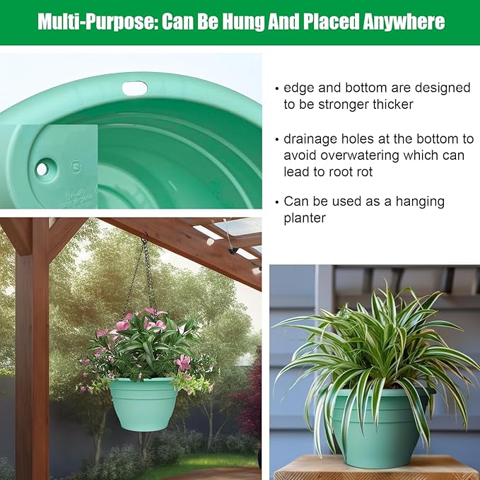 Plant Pots Set of 5, 10 Inch Round Flower Pots, Thickened Plant Planters with Drainage Holes, Garden Pots for Indoor Outdoor (Sky Blue)