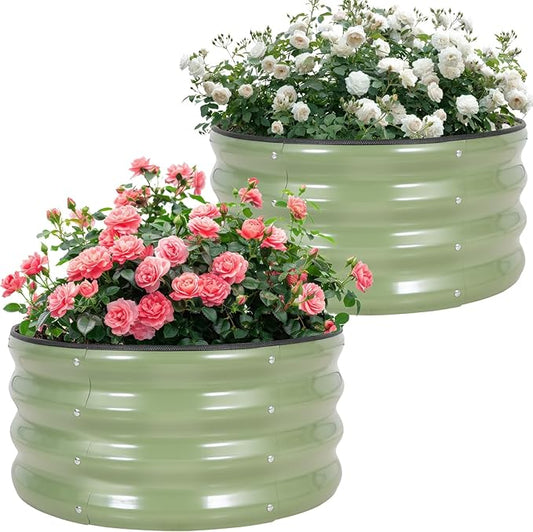 Galvanized Round Raised Garden Bed Outdoor-2Pack Raised Beds for Gardening| Metal Planter Box 2x2x1FT, Green