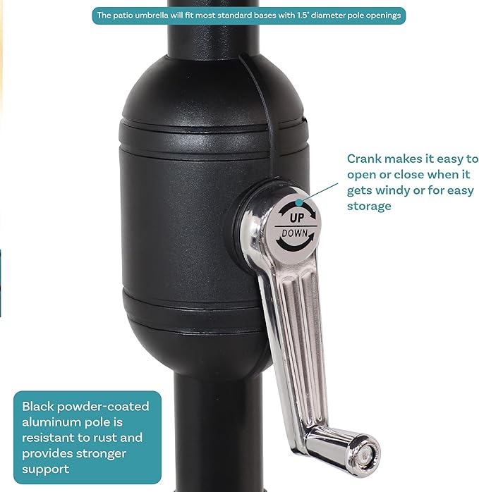 Sunnydaze Outdoor Patio Umbrella - Polyester Table Market Umbrella with Push-Button Tilt and Crank - 8 Sturdy Ribs - Turquoise - 9ft