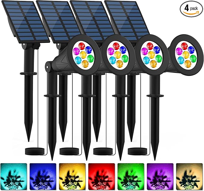 Christmas Solar Landscape Spotlights Color Changing 4 Pack, T-SUNUS Halloween Solar Spot Lights Outdoor Waterproof Garden Pond Light, 180° Adjustable Wall Light Separately Installed for Outdoor/Indoor
