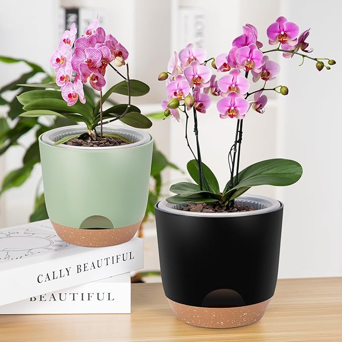 Self Watering Orchid Pots for Indoor Plants,5.8 Inch Macetas para Orqudeas,Flower Pots for Indoor Plants with Holes(Black)