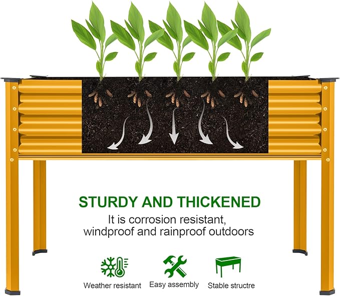 Land Guard Galvanized Raised Garden Bed with Legs, Galvanized Planter Raised Garden Boxes Outdoor, Oval Large Metal Raised Garden Beds for Vegetables(Yellow)………