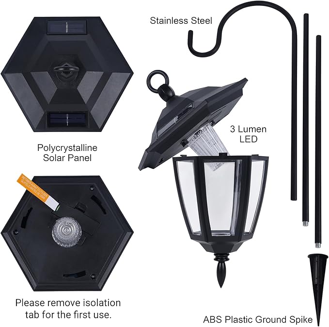 Dynaming 4 Pack Solar Hanging Lights Outdoor, Solar Powered Garden Decorative Lanterns with 4 x 38 Inch Shepherd Hooks, Waterproof Landscape Lighting for Lawn Patio Yard Pathway Driveway, Warm White