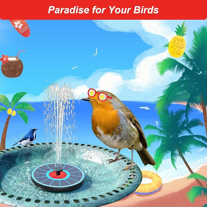 Solar Fountain with Red Flower - Attract Birds - Upgrade 3.5W Solar Bird Bath Fountains, Solar Powered Water Feature Fountain Pump with 7 Nozzles for Hummingbirds, Garden, Pool, and Pond