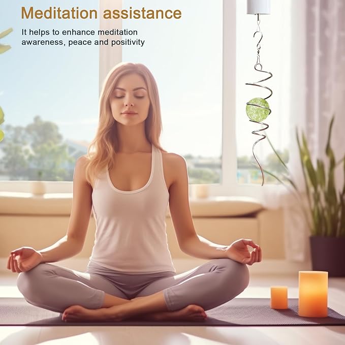 Glow in The Dark Gazing Ball Spiral Tail - Wind Spinner Stabilizer with Glow Glass Ball & Swivel Hook, Hanging Garden Decoration Sun Catcher Rainbow Maker Decor for lndoor Outdoor 13" Height